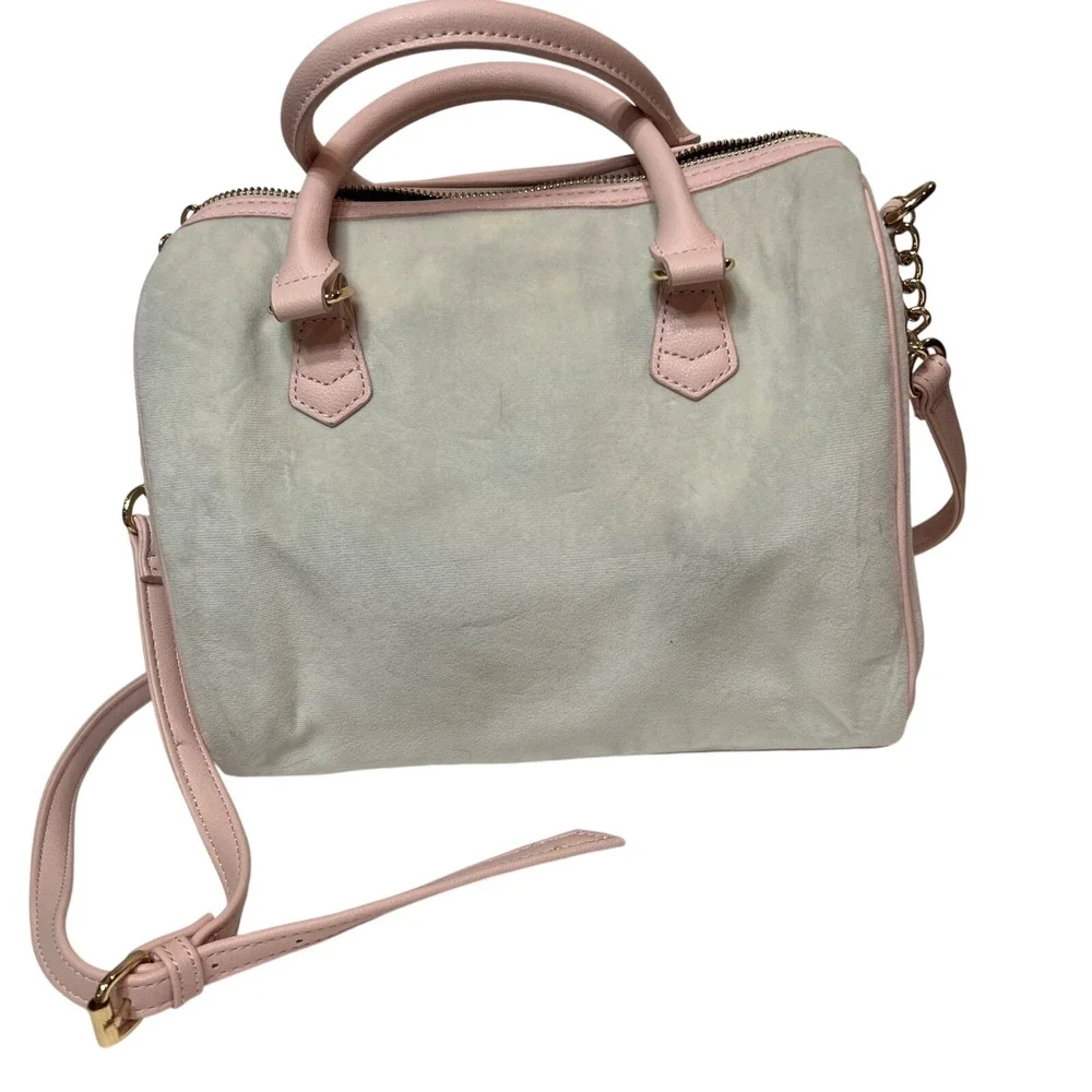 Juicy Couture Velour Satchel‎ Bag Pink Cream Embroidered Crest Crossbody Y2K